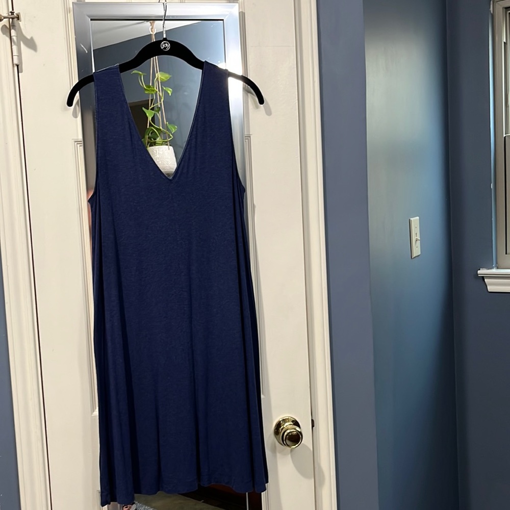 Ann Taylor LOFT sleeveless low V-neck dress + light weight loose  cardigan